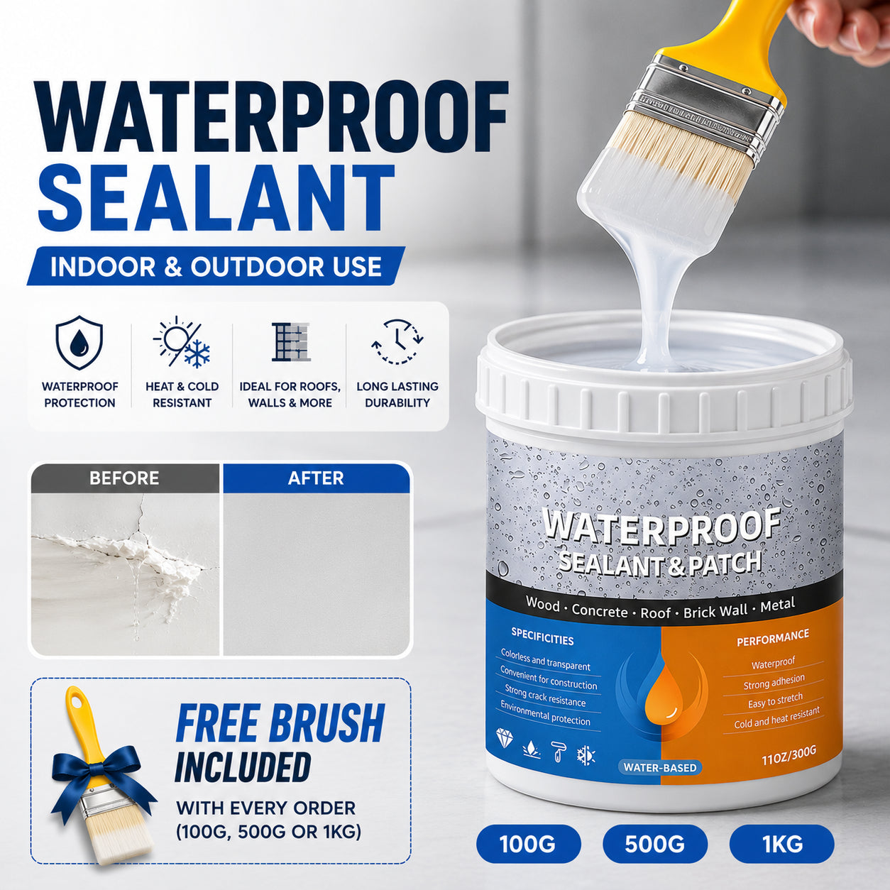 SealNova Transparent Waterproof Sealant - FREE Brush Included