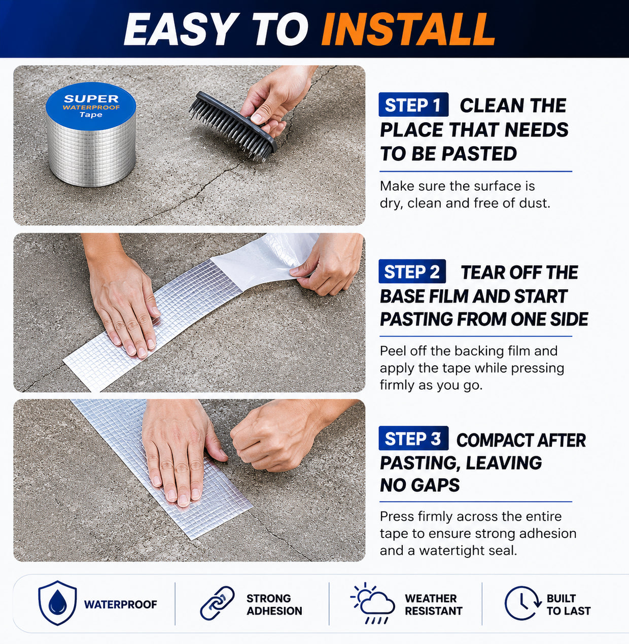 Applying HydroSeal tape